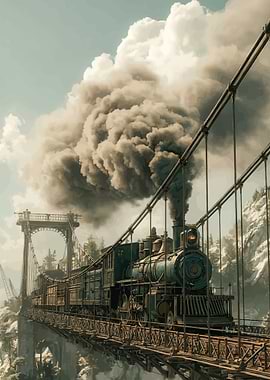 Steampunk Train on a Bridge