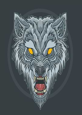 Fierce Wolf Head Illustration