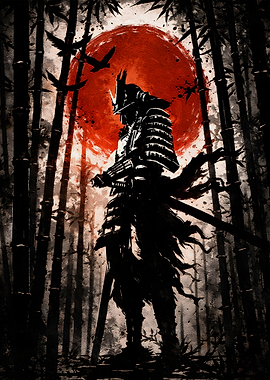 Samurai Warrior in Bamboo Forest