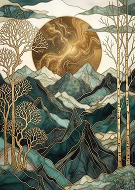 Golden Sun Over Emerald Mountains