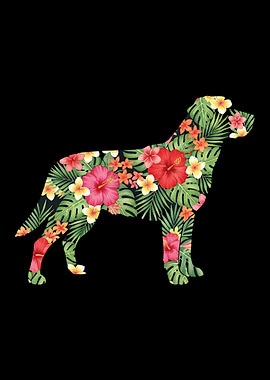 Dog Silhouette with Tropical Flowers
