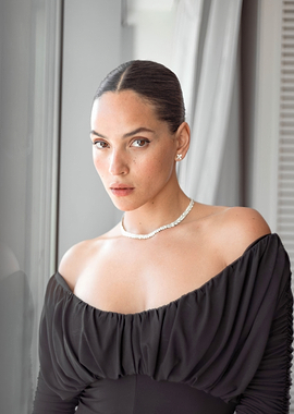 Elegant adria arjona in Black Off-the-Shoulder Dress