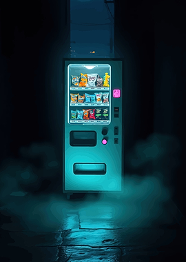 Neon Vending Machine in Dark Alley