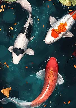 Koi Fish Swimming in Dark Water