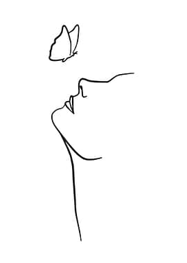 Minimalist Line Art of Woman and Butterfly