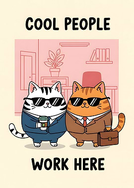 Cool Cats Working in Office
