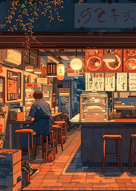 Cozy Japanese Ramen Shop Scene