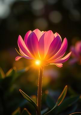 Lotus Flower Illuminated by Sunset