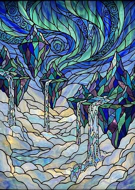 Stained Glass Aurora Borealis Landscape