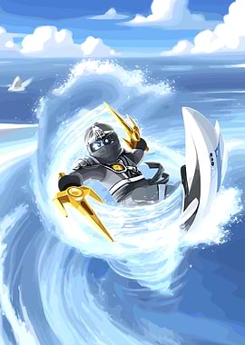 Ninjago Character Surfing a Wave