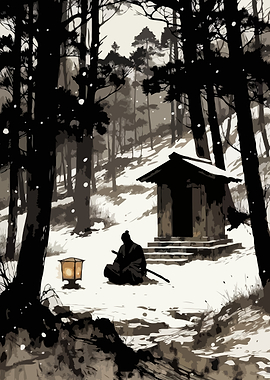 Samurai in Snowy Forest