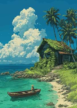 Tropical island hut by the sea