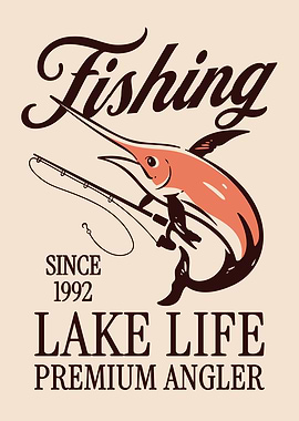Fishing Lake Life Poster – Vintage Angler Wall Art – Retro Fisherman Illustration