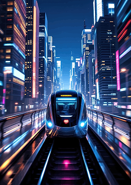 Futuristic Train in Neon City