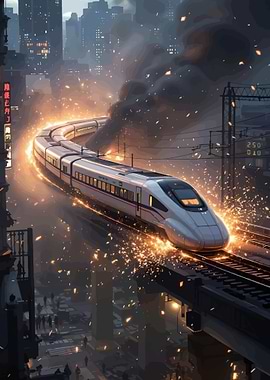 Futuristic Train in a Cyberpunk City