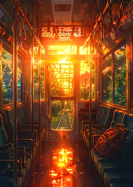 Train Interior at Sunset