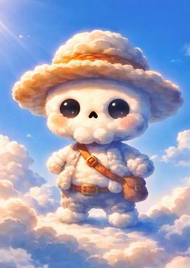 Cute Cloud Skeleton Character in the Sky