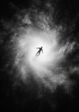Silhouette of a person falling into a vortex