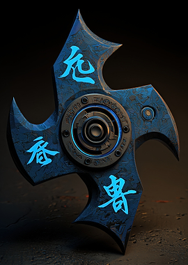 Futuristic Shuriken with Asian Characters