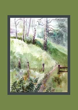 Watercolor Painting of a Forest Path
