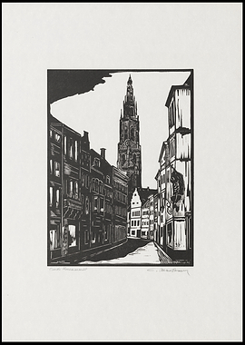 City Street with Cathedral Tower