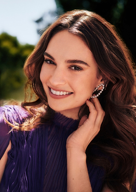 Lily James in Purple Dress