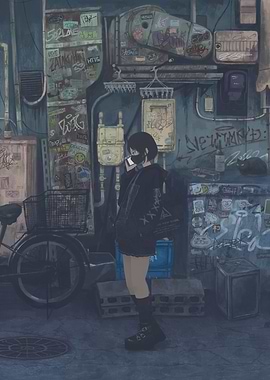 Girl on phone in urban alley