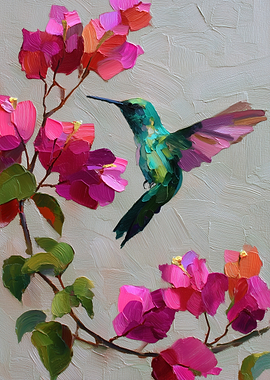 Hummingbird and Bougainvillea Painting