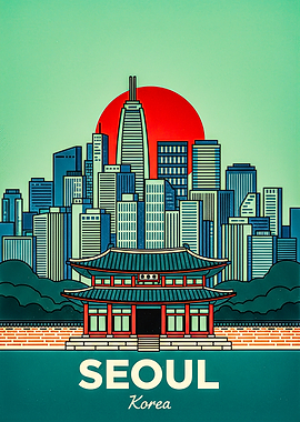 Seoul Korea Skyline with Traditional Building