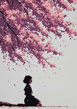 Girl under cherry blossoms