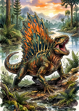 Dinosaur in a prehistoric landscape