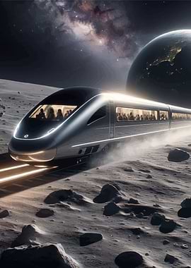 Futuristic Train on the Moon