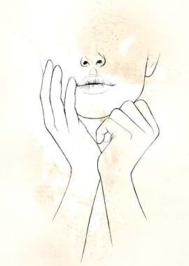 Minimalist Line Art of Face and Hands