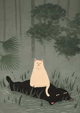 Cats in a Misty Forest