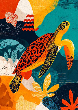 Abstract Sea Turtle Collage Art