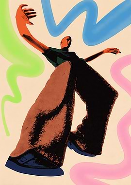 Stylized Figure with Abstract Swirls
