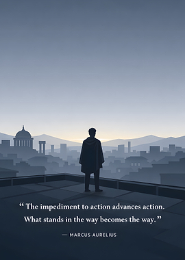 Marcus Aurelius quote on a cityscape