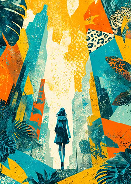 Woman Walking Urban Collage Art