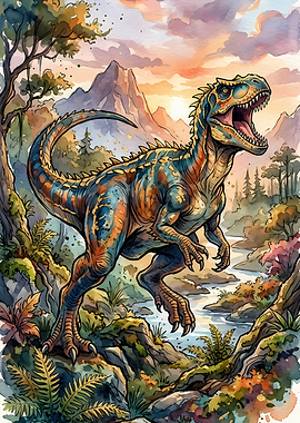 Dinosaur in a prehistoric landscape