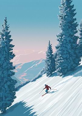 Skier on Snowy Mountain Slope