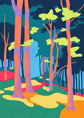 Vibrant Forest Path with Abstract Trees