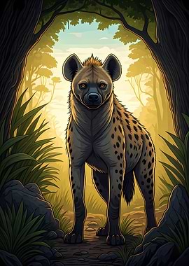 Hyena in a Forest Clearing