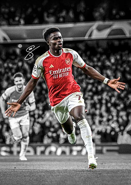 Bukayo Saka celebrating a goal