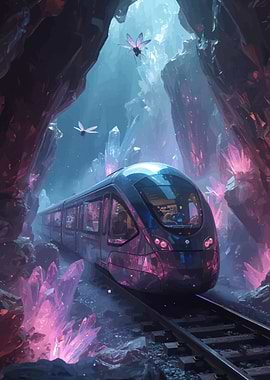 Futuristic Train in Crystal Cave