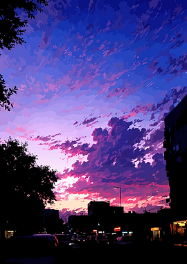 Anime Cityscape Sunset Sky