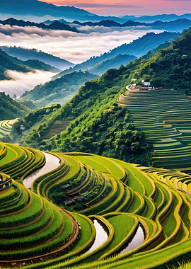 Terraced Rice Fields in Mountains