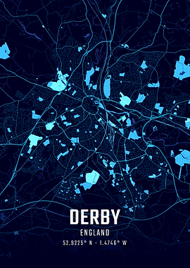 Derby England Midnight City Map