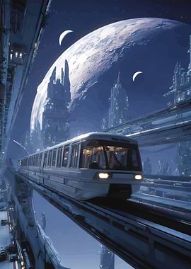 Futuristic Monorail on Alien Planet