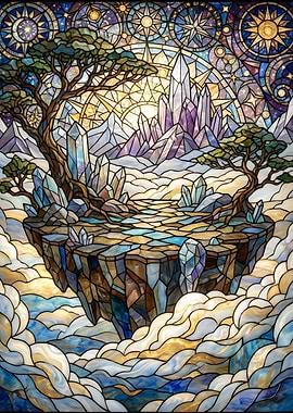 Fantasy Crystal Landscape Stained Glass