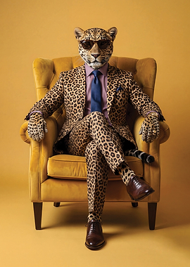 Leopard Man in Suit Sitting in Chair